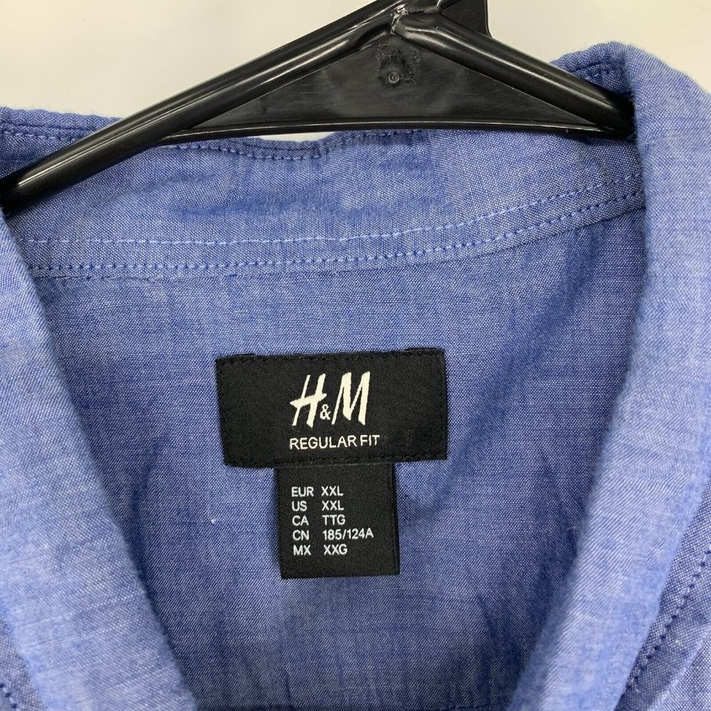 H&M Mens Shirt Regular Fit Blue Button Down Short Sleeve Oxford - Picture 4 of 10